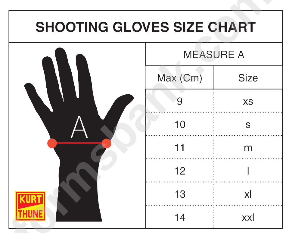 Kurt Thune Shooting Gloves Size Chart