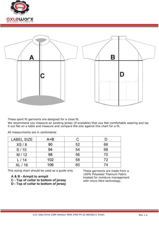Axleworx Jersey Size Chart Printable pdf