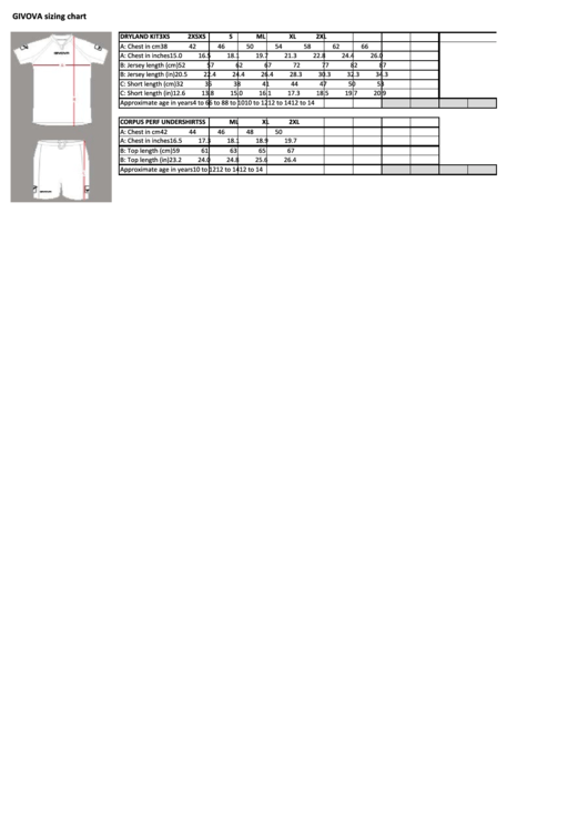 Givova Sizing Chart Printable pdf