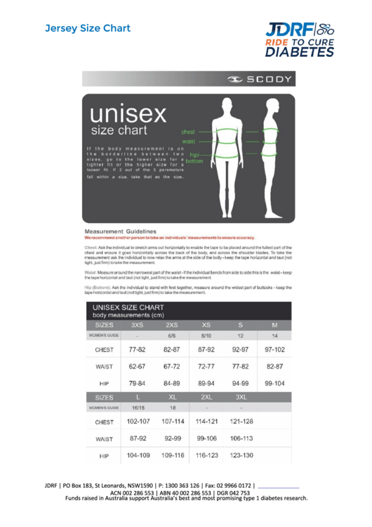 Jdrf Jersey Size Chart Printable pdf