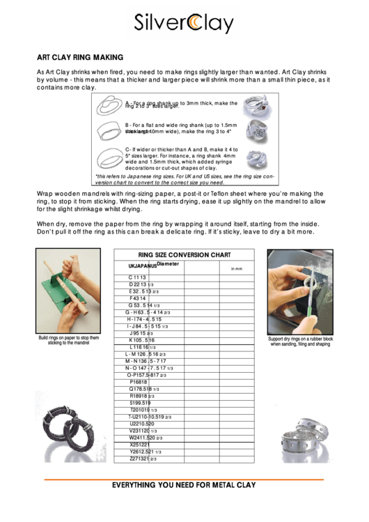 Silver Clay Ring Size Conversion Chart Printable pdf