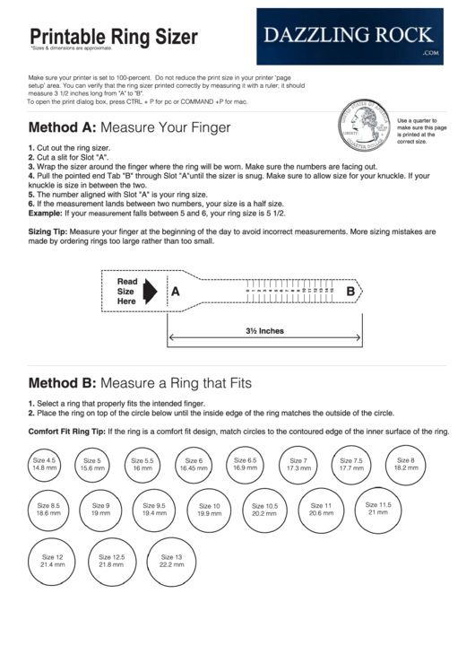 Printable Ring Sizer Template - Dazzling Rock Jewelry Store Printable pdf