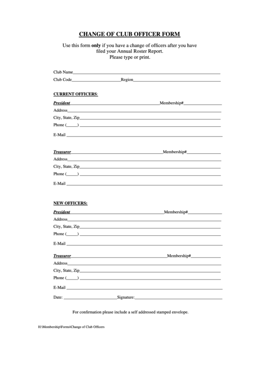 Officer Change Form Printable pdf