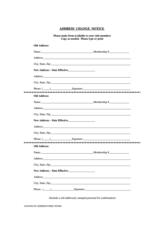 Address Change Form Printable pdf