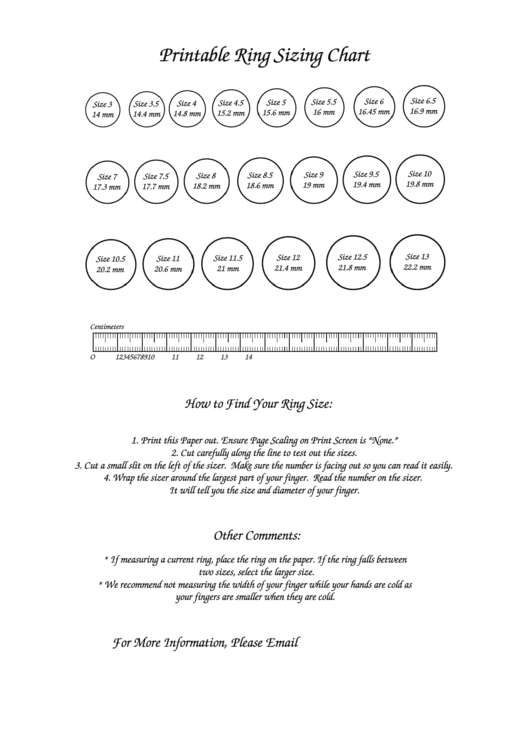 Ring Sizing Chart Printable Pdf Download