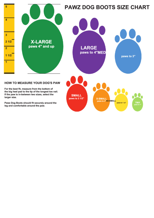 Pawz Dog Boots Size Chart Printable pdf