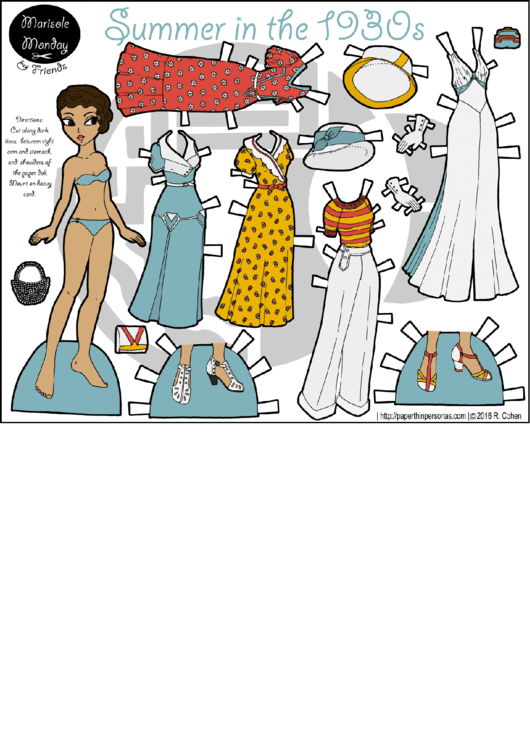 1930s Summer Paper Doll Template Printable pdf