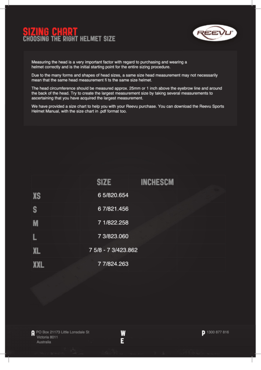 Reevu Helmet Size Chart Printable pdf