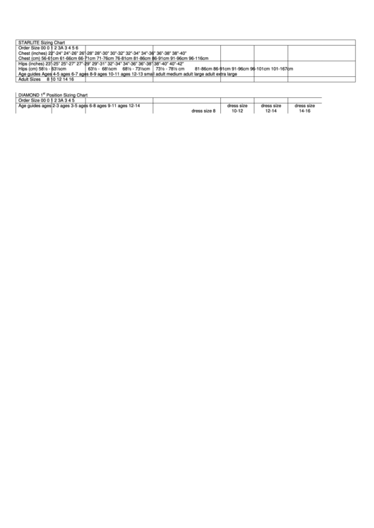 Starlite Sizing Chart Printable pdf