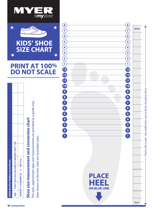 Myer Kids Shoe Size Chart Printable pdf