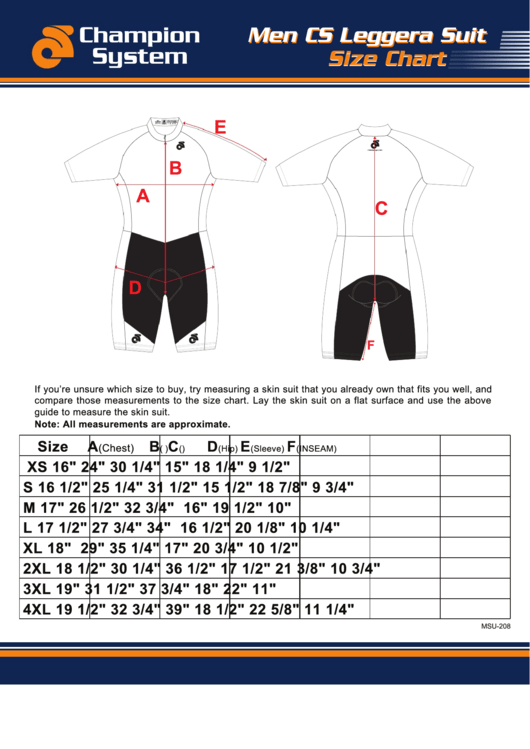 Champion System Men Cs Leggera Suit Size Chart Printable pdf