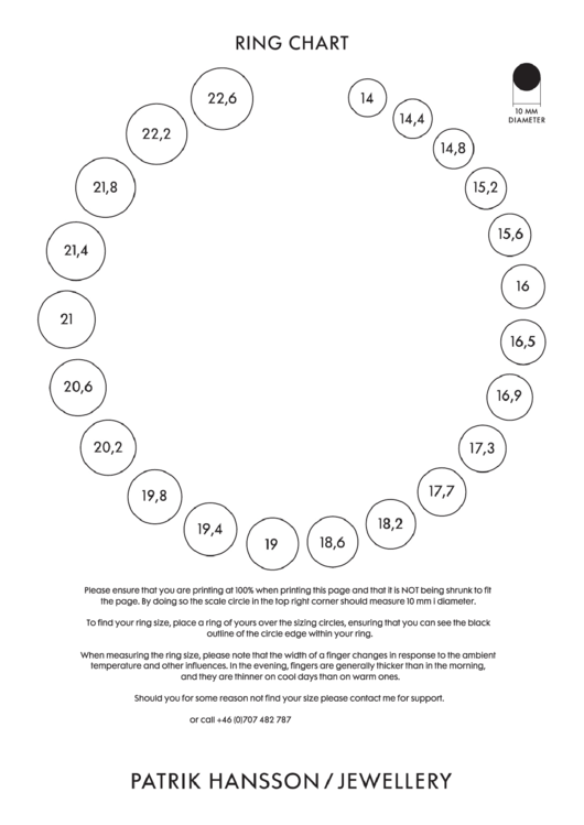 Patrick Hansson Ring Size Chart Printable pdf