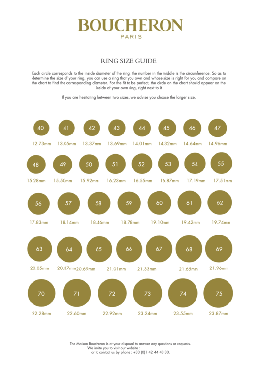 Boucheron Paris Ring Size Guide Printable pdf