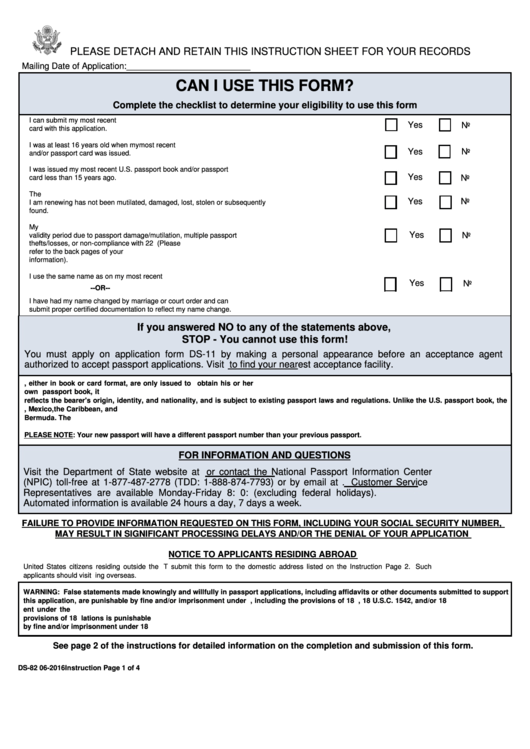 Form Ds82 U.s. Passport Renewal Application For Eligible Individuals