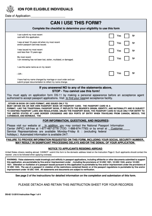 Form Ds82 U.s. Passport Renewal Application For Eligible Individuals