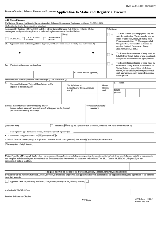 Atf E-form 1 - Application To Make And Register A Firearm