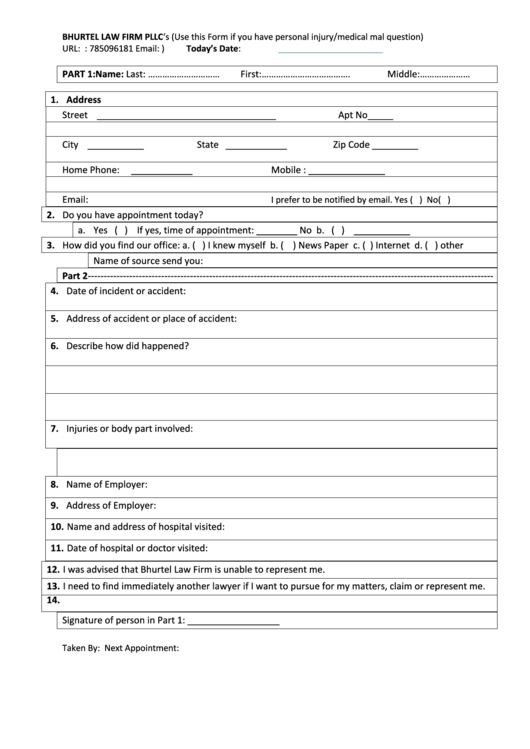 Fillable Personal Injury Form Printable pdf