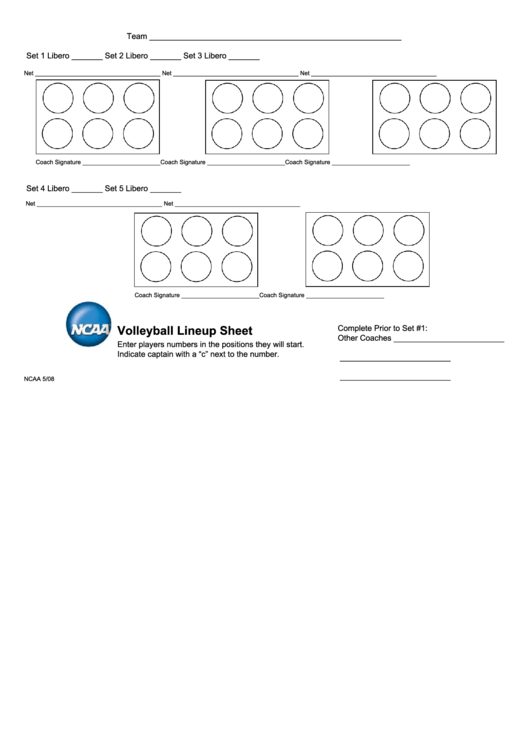 Volleyball Lineup Sheet Ncaa Printable pdf