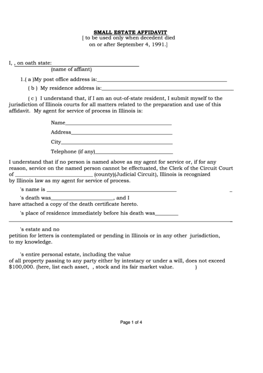 Fillable Small Estate Affidavit Printable pdf