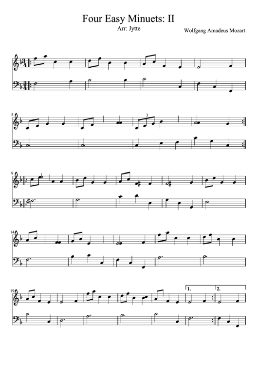 Four Easy Minuets Ii By W A Mozart Printable pdf