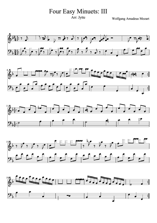 Four Easy Minuets Iii By W A Mozart Printable pdf