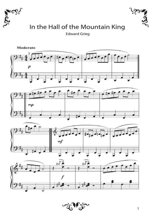In The Hall Of The Mountain King By E Grieg Printable pdf