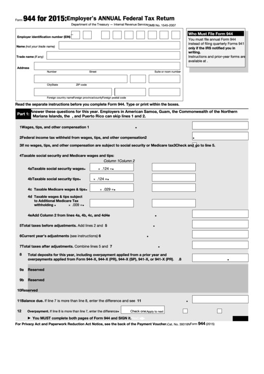 Fillable Form 944 - Employer