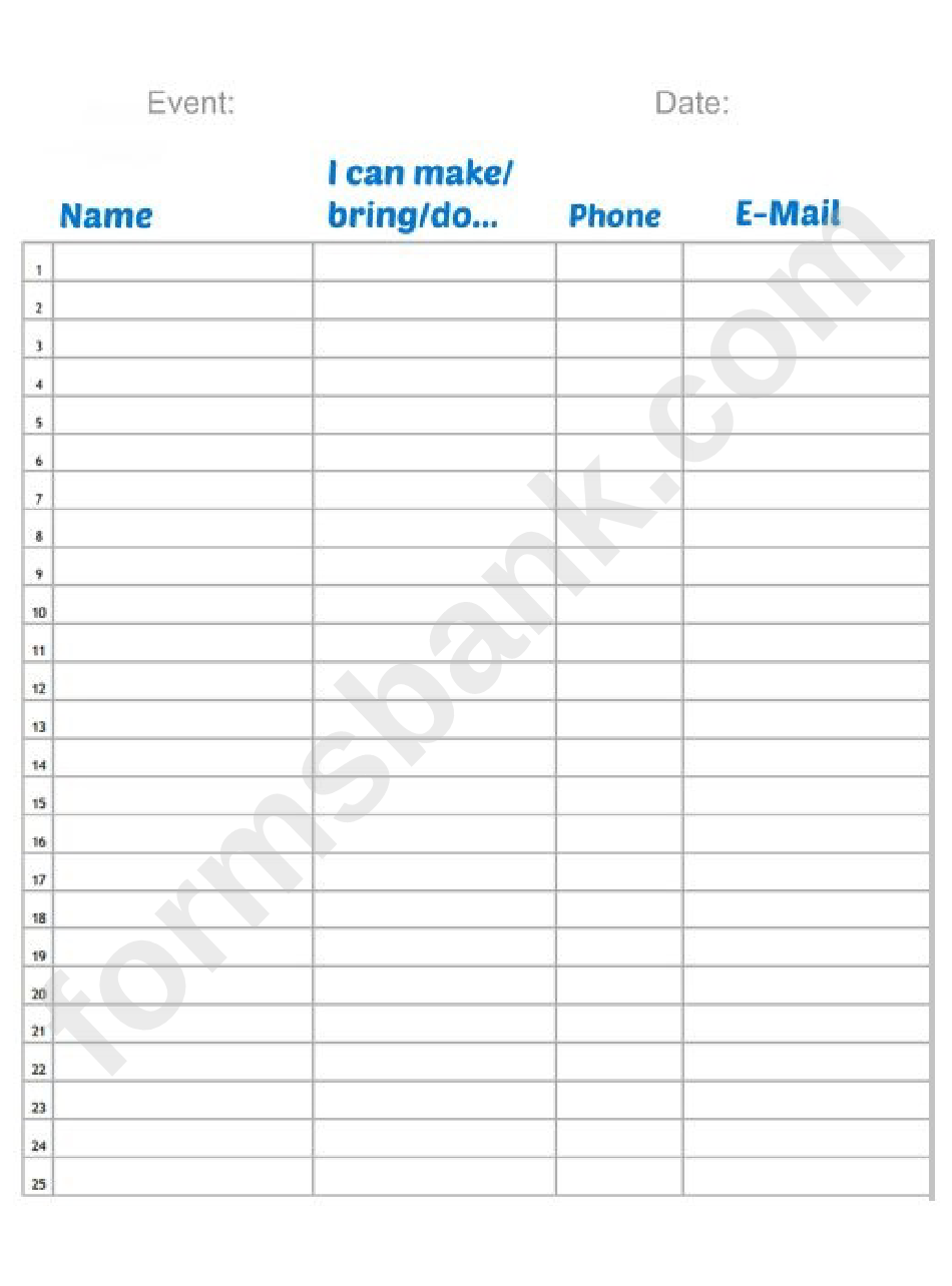 Event Sign Up Sheet With Responsibilities