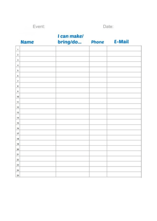 Event Sign Up Sheet With Responsibilities Printable pdf