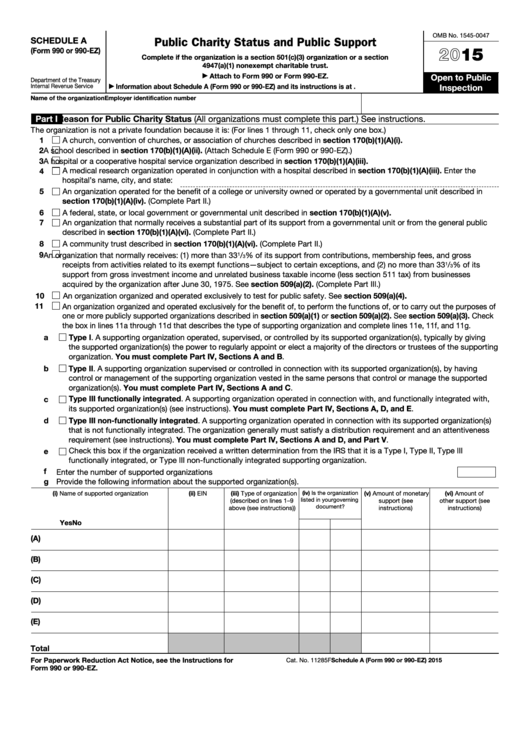 Fillable Form 990 Schedule A Public Charity Status And Public Support Printable pdf