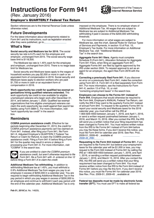 Instructions For Form 941 Employer'S Quarterly Federal Tax Return