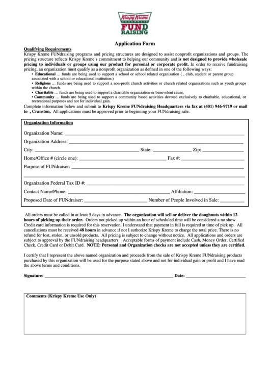 Krispy Kreme Application Form Printable pdf