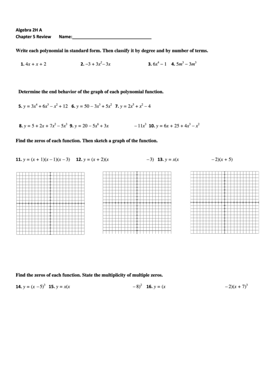 Polynomial In Standard Form Worksheet Printable pdf