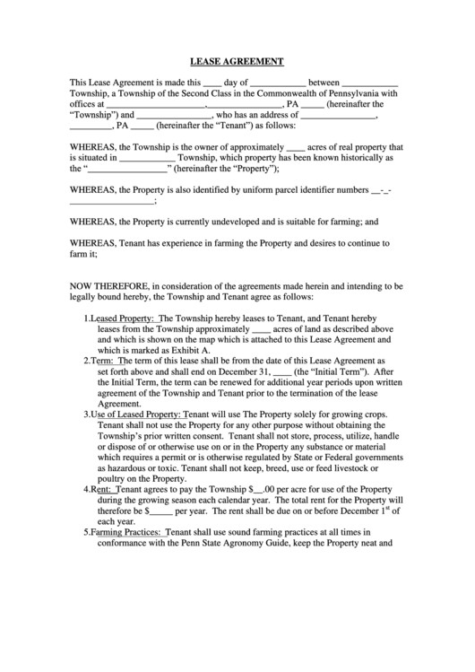 Pennsylvania Lease Agreement Printable pdf