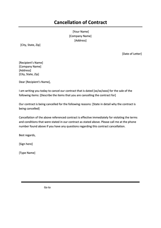 Cancellation Of Contract Printable pdf