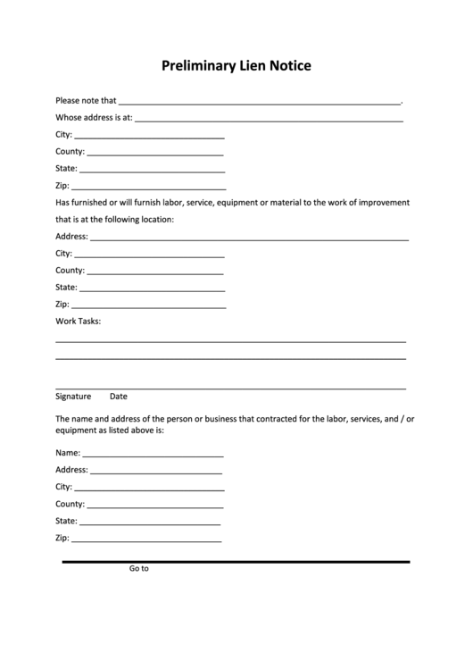 Preliminary Lien Notice Template printable pdf download