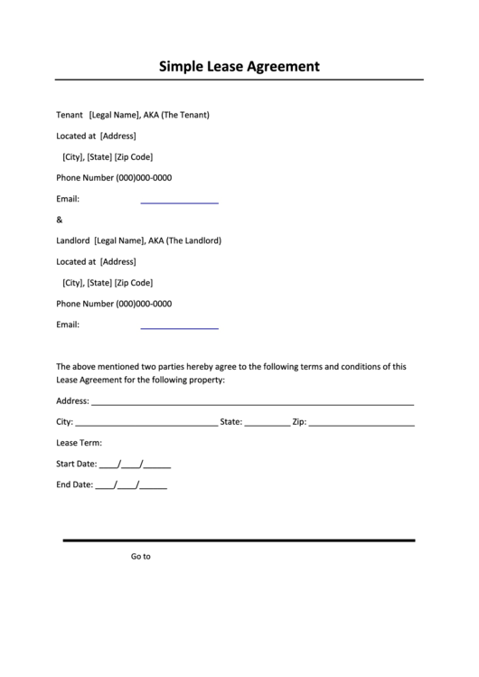 Simple Lease Agreement Printable pdf