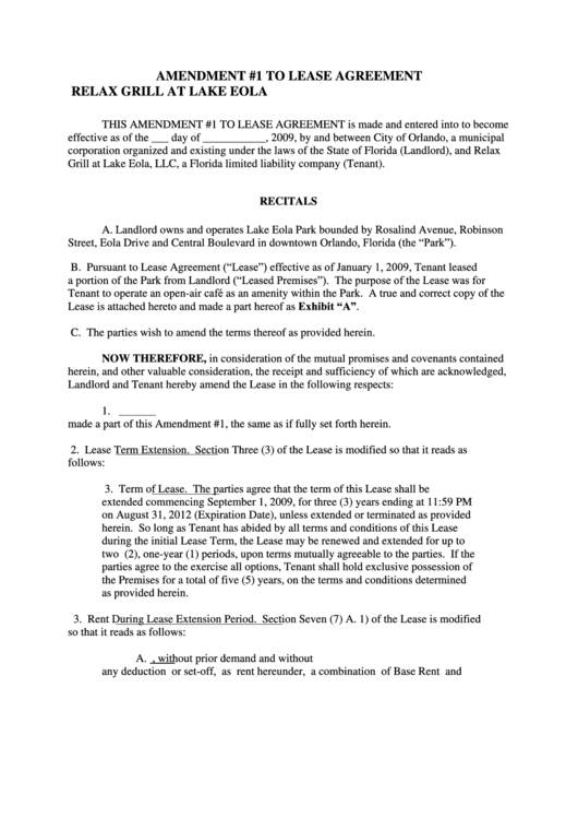 Amendment 1 To Lease Agreement Printable pdf