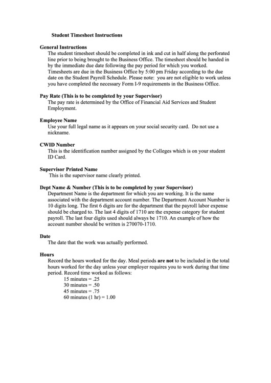 Fillable Student Payroll Timesheet Printable pdf