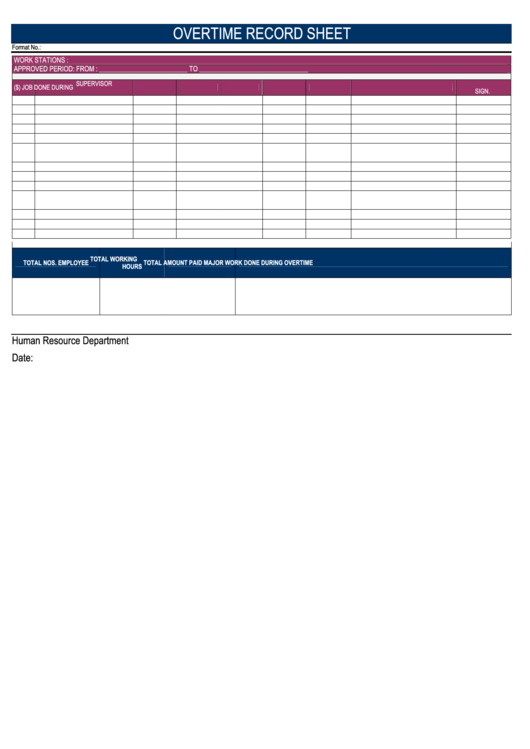 Overtime Record Sheet Printable pdf