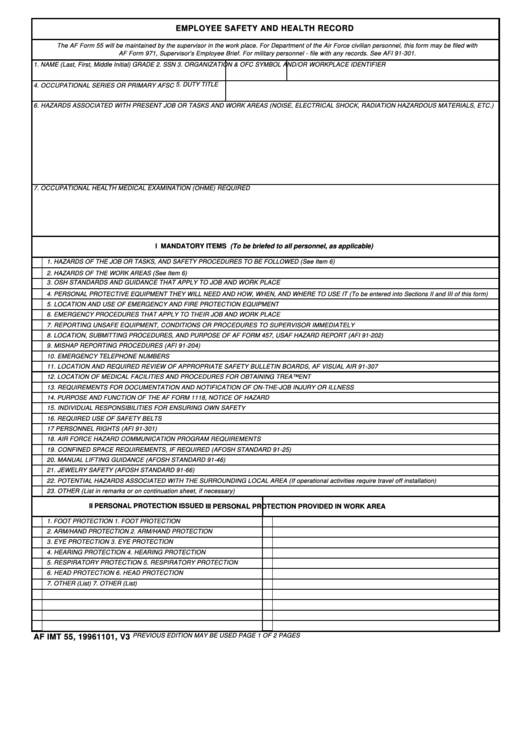 Employee Safety And Health Record Printable pdf