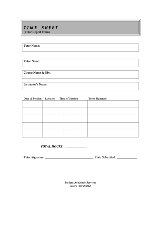 Tutor Time Sheet Printable pdf