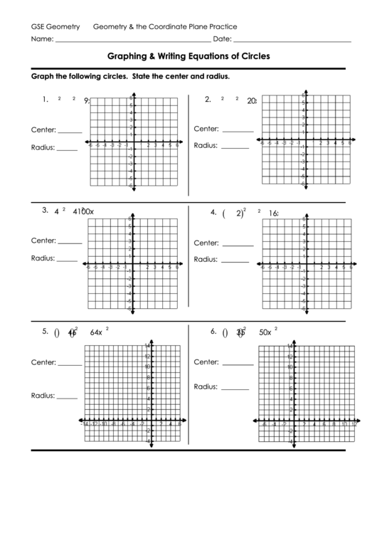 Graphing Circles And Writing Equations Homework Template Printable pdf