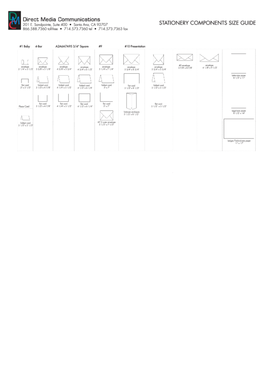 Stationery Components Size Guide Printable pdf