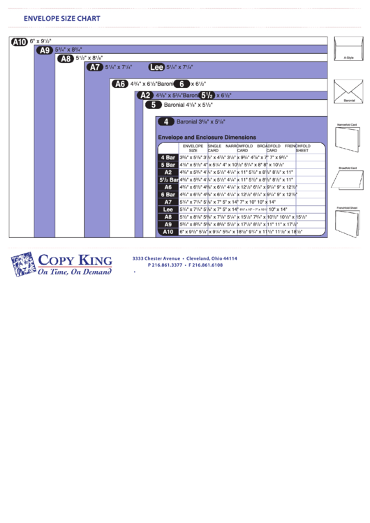 Envelope Size Chart printable pdf download