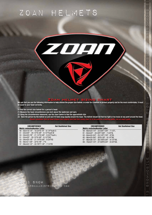 Zoan Helmet Sizing Chart Printable pdf