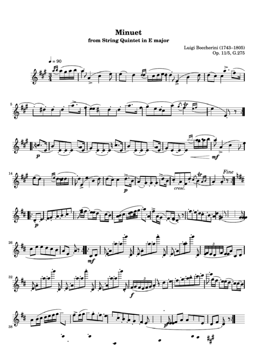 Minuet From String Quintet In E Major Luigi Boccherini Printable pdf