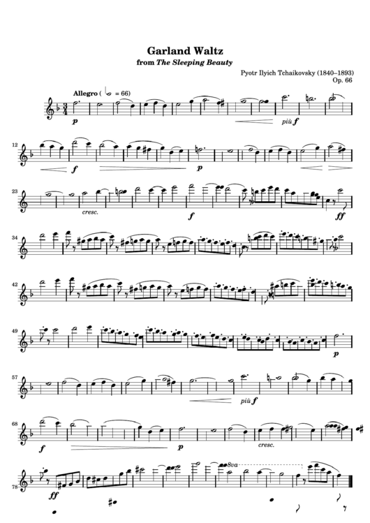 Garland Waltz From The Sleeping Beauty Pyotr Ilyich Tchaikovsky Printable pdf