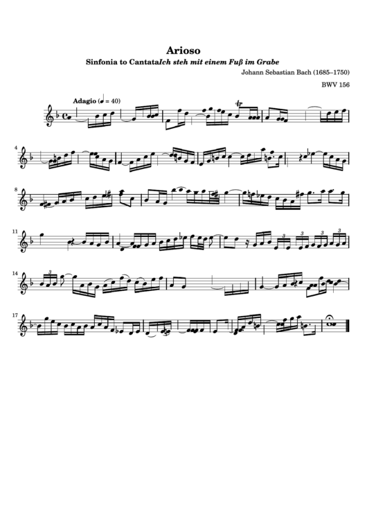 Arioso Sinfonia To Cantata Ich Steh Mit Einem Fub Im Grabe Johann Sebastian Bach Printable pdf