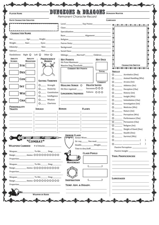 Fifth Edition Dungeons&dragons Permanent Character Folder Printable pdf